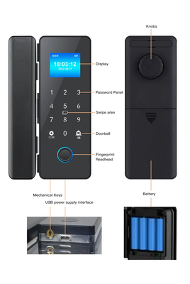 글로마켓 스마트 유리 문 잠금 Wifi 원격 제어 Tuya 앱 사무실 잠금 카드 디지털 생체 지문 문 잠금