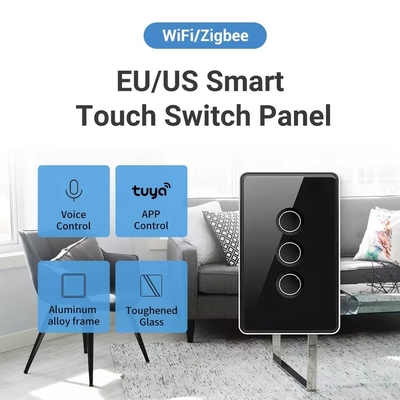 Glomarket Tuya Zigbee/wifi EU 템퍼드 글래스 콩코브 버튼 터치 라이트 스위치 1/2/3/4 갱 Wifi 벽 스위치 구글 알렉사와 작동