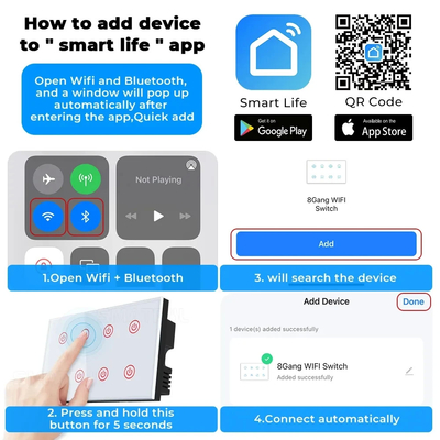 글로마켓 스마트 홈 8 갱 벽 스위치 미국 표준 투야 음성 APP 원격 제어 무선 벽 터치 라이트 스위치